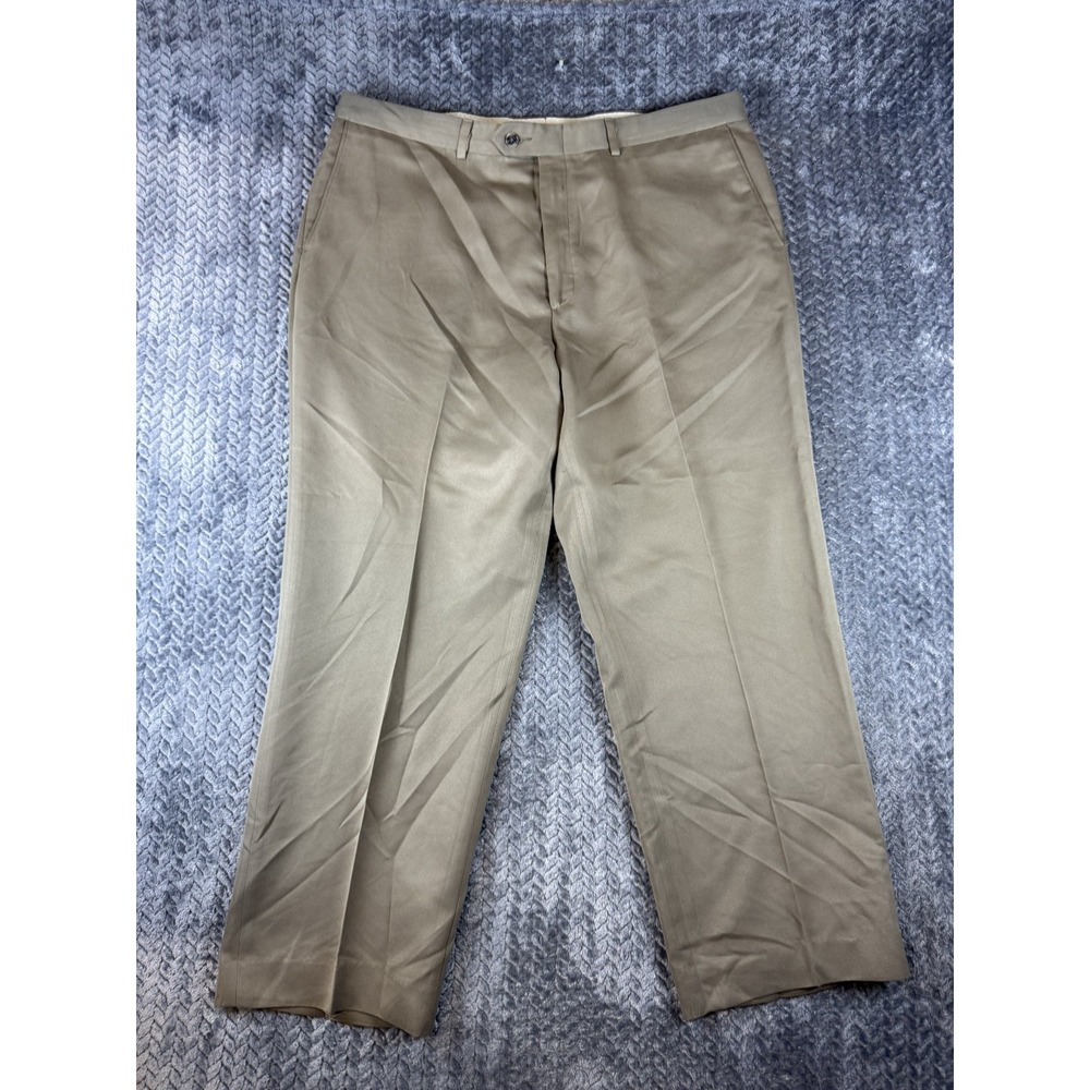 Haggar Mens Dress Pants 38x30 Beige High Rise Flat Front Straight Leg 208727-18